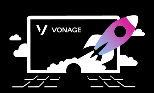 Rocket launching off of laptop screen Vonage Communications API Partner Summit