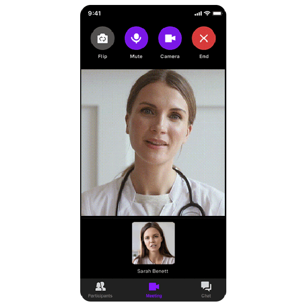 Telemedicine animation Animation of video call between a doctor and patient on a mobile device.