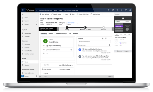 Histórico e gravação de chamadas Microsoft Dynamics 365 Service Hub