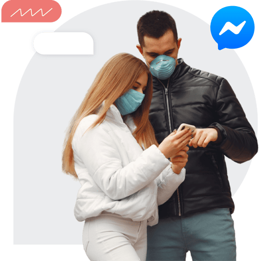 Couple with masks checking notifications on their phone