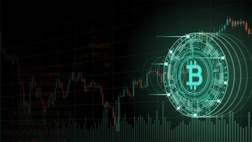 Design gráfico do gráfico de índices e símbolo do Bitcoin