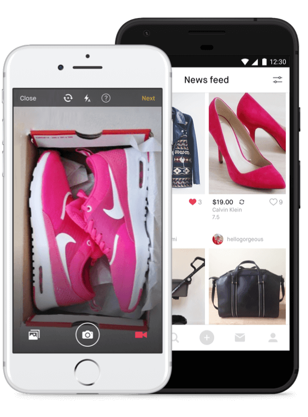 Foto de sapatos e roupas online e no telefone via aplicativo